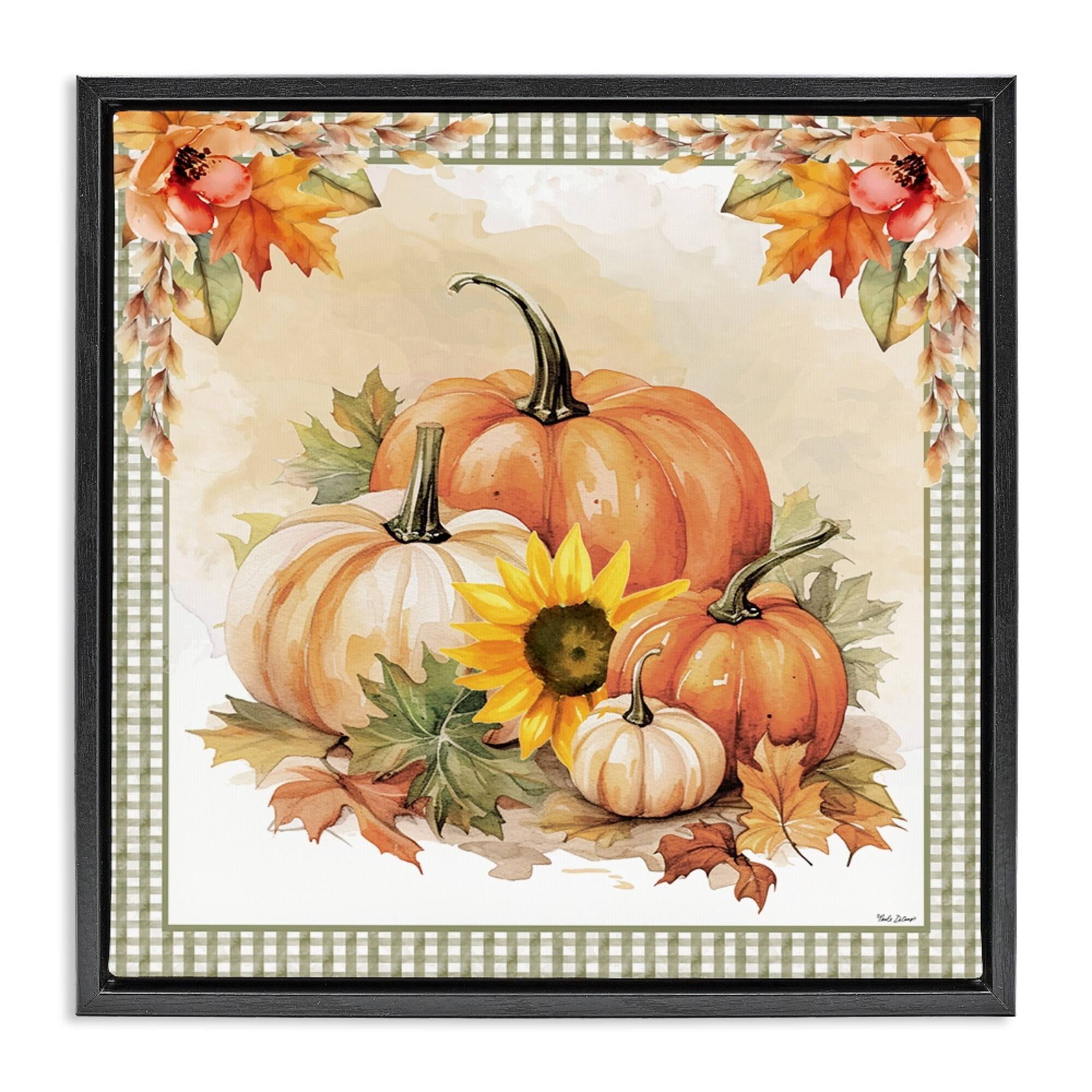 Stupell Industries Autumn Pumpkins Floral Border Floater Framed Art